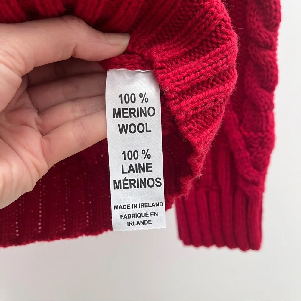 Aran Mor 100% merino wool traditional turtleneck sweater L cherry red NWT - Picture 8 of 10